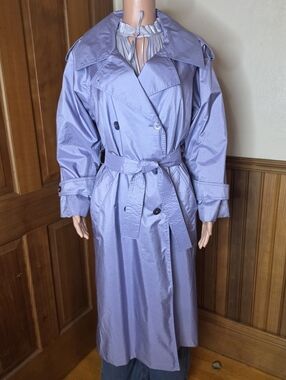 London Towne Lavender Purple Double Breasted Belted Trench Coat 4 Reg